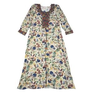 Pumpkin Kurta Maxi Dress Womens Medium‎ Blue Green Floral Embroidered Boho